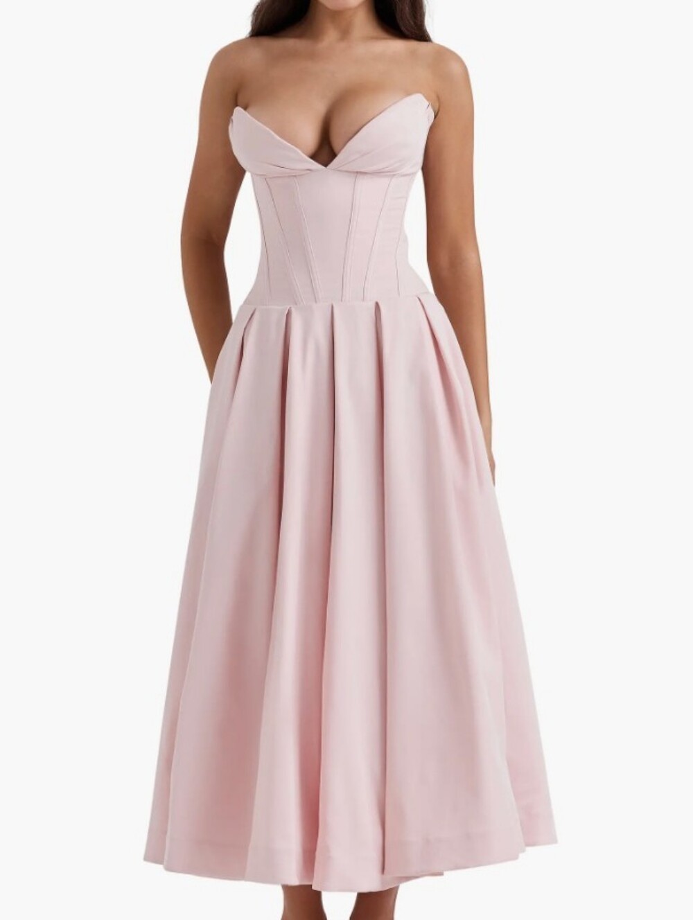 House of CB Lady Ballerina Pink Strapless Corset Pleated Midi Dress